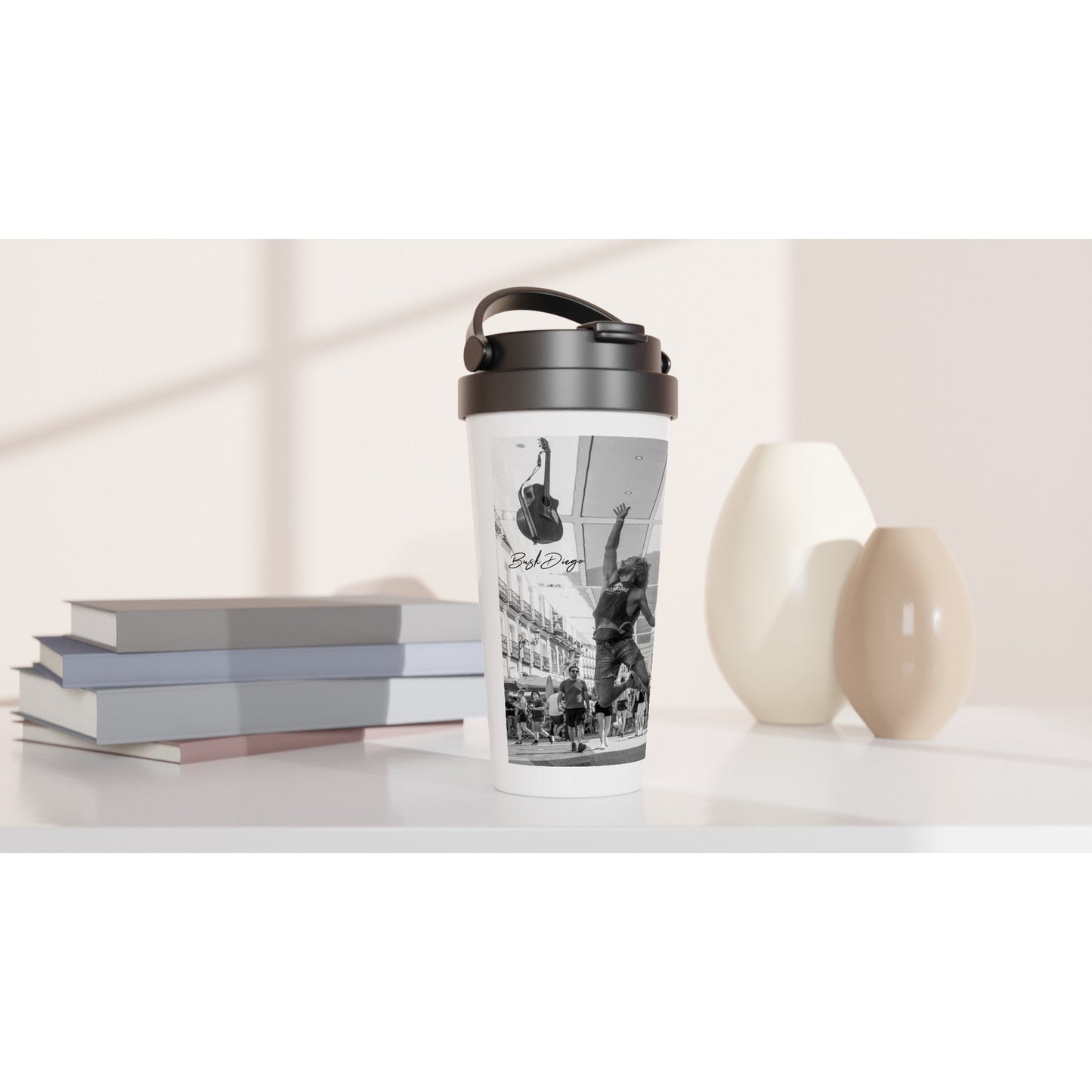 Living The Dream 444 ml Stainless Steel Travel Mug CUP - Print Material - BuskDiego